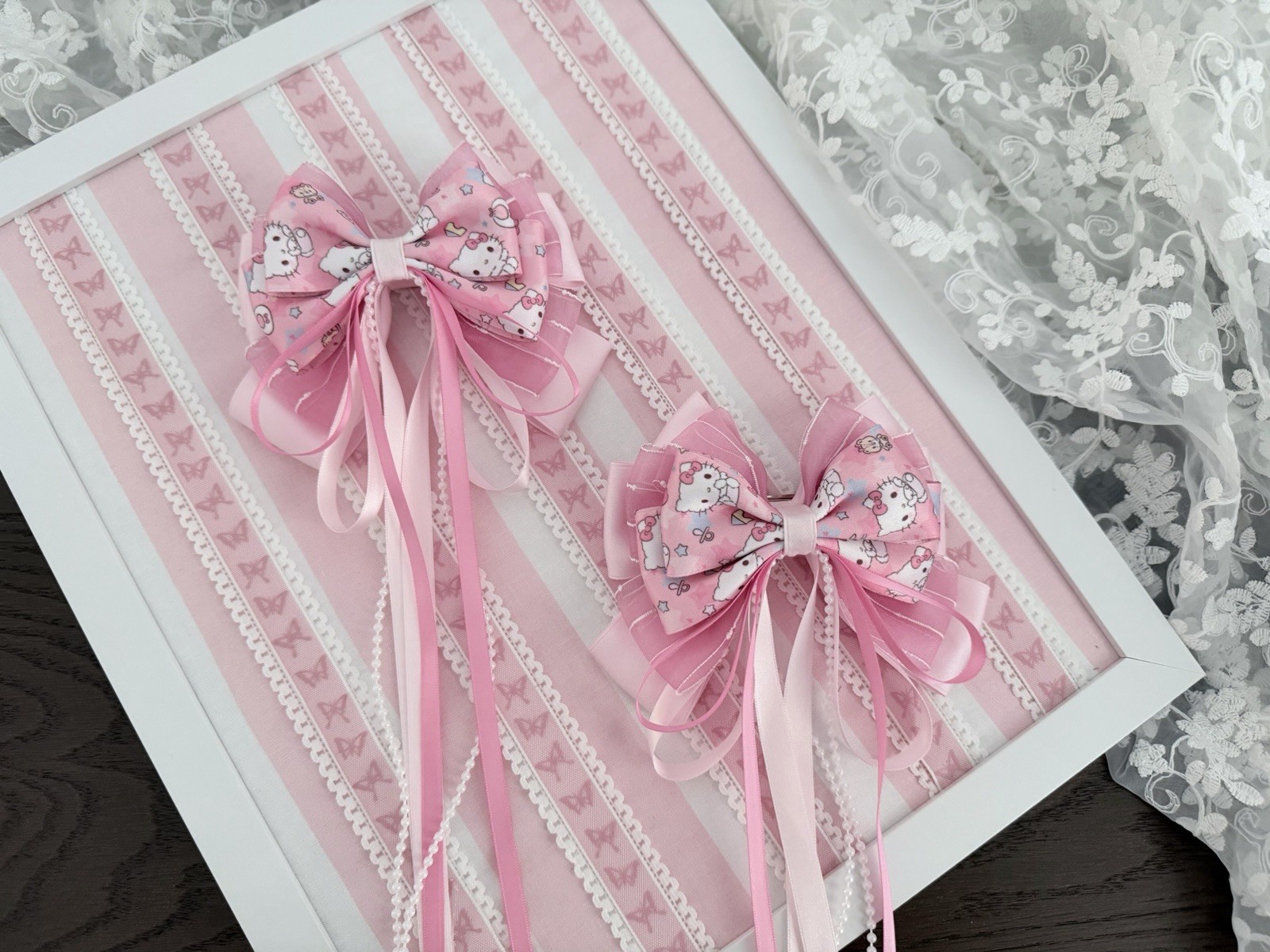 New Handmade Sanrio Hello Kitty Design Ribbon Bow Hair Accessories