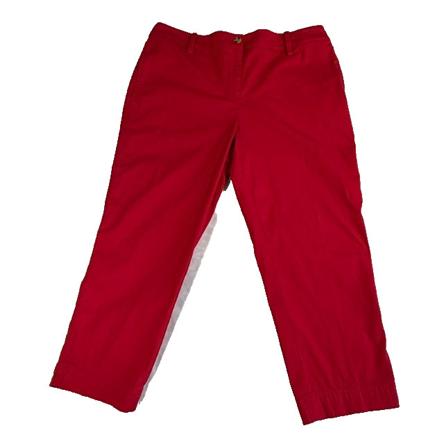 TALBOTS Slim Perfect Cropped Pants Petite Sz 12P Red Chino Style Cotton Spandex