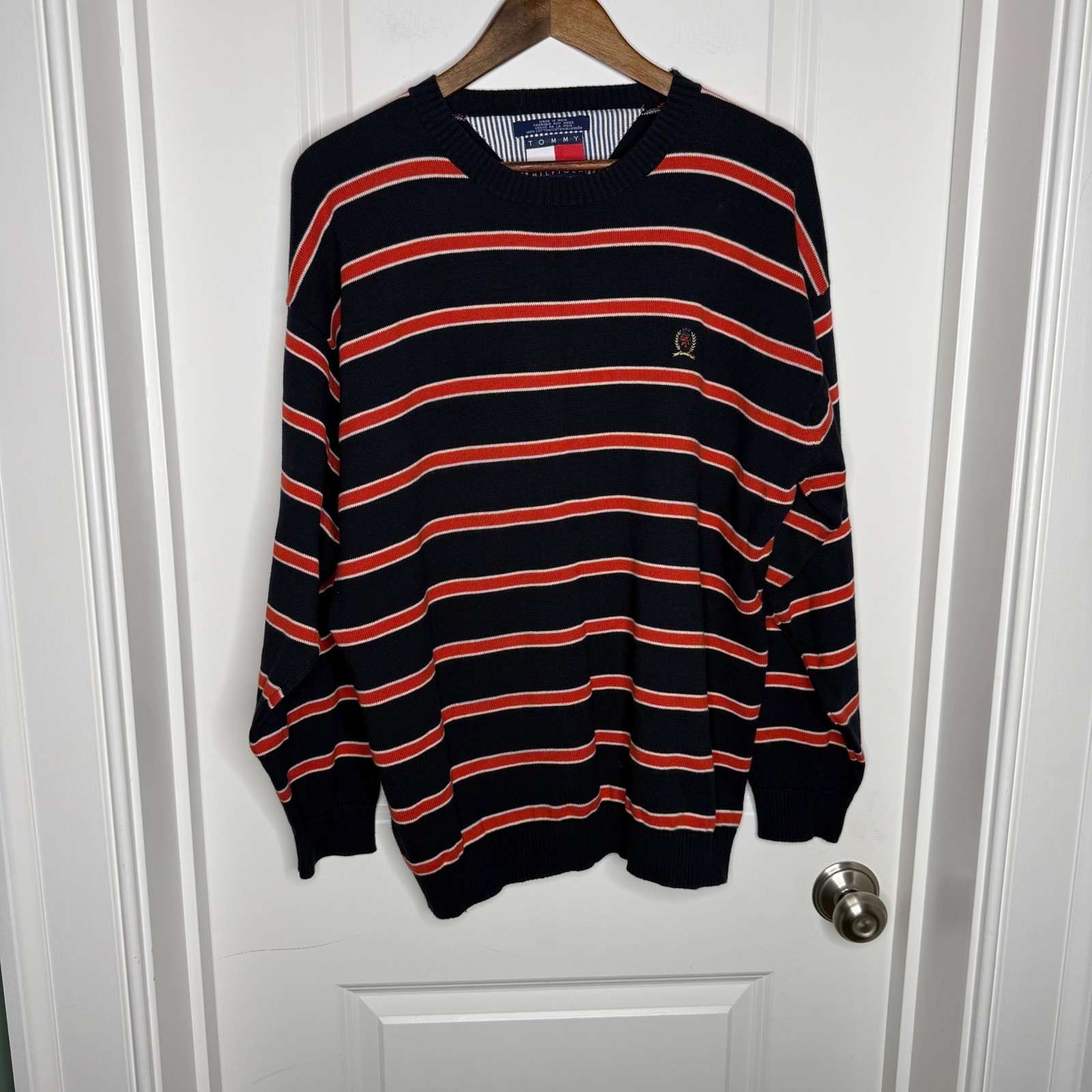 Tommy Hilfiger Mens Striped Crew Neck Cotton Sweater Size L Y2K