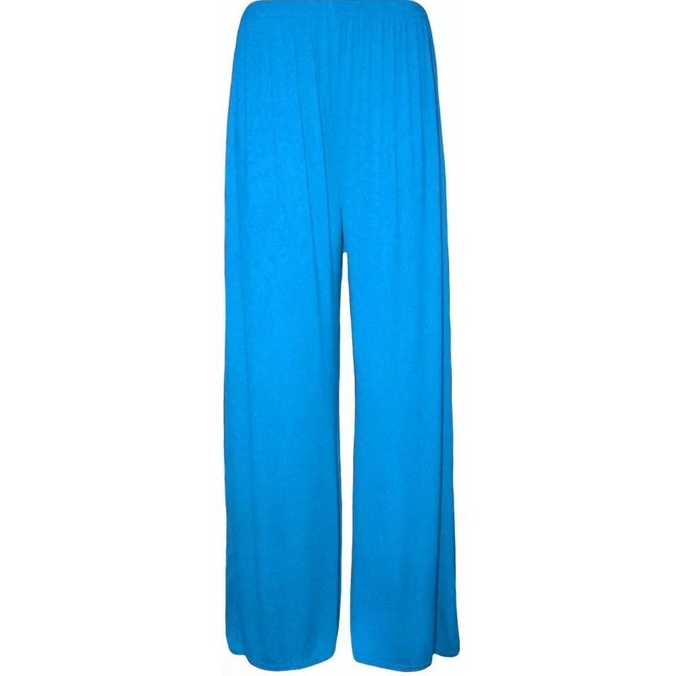 Ladies Palazzo Wide Leg Flared Elasticated Stretch Plain Trousers Womens Wide