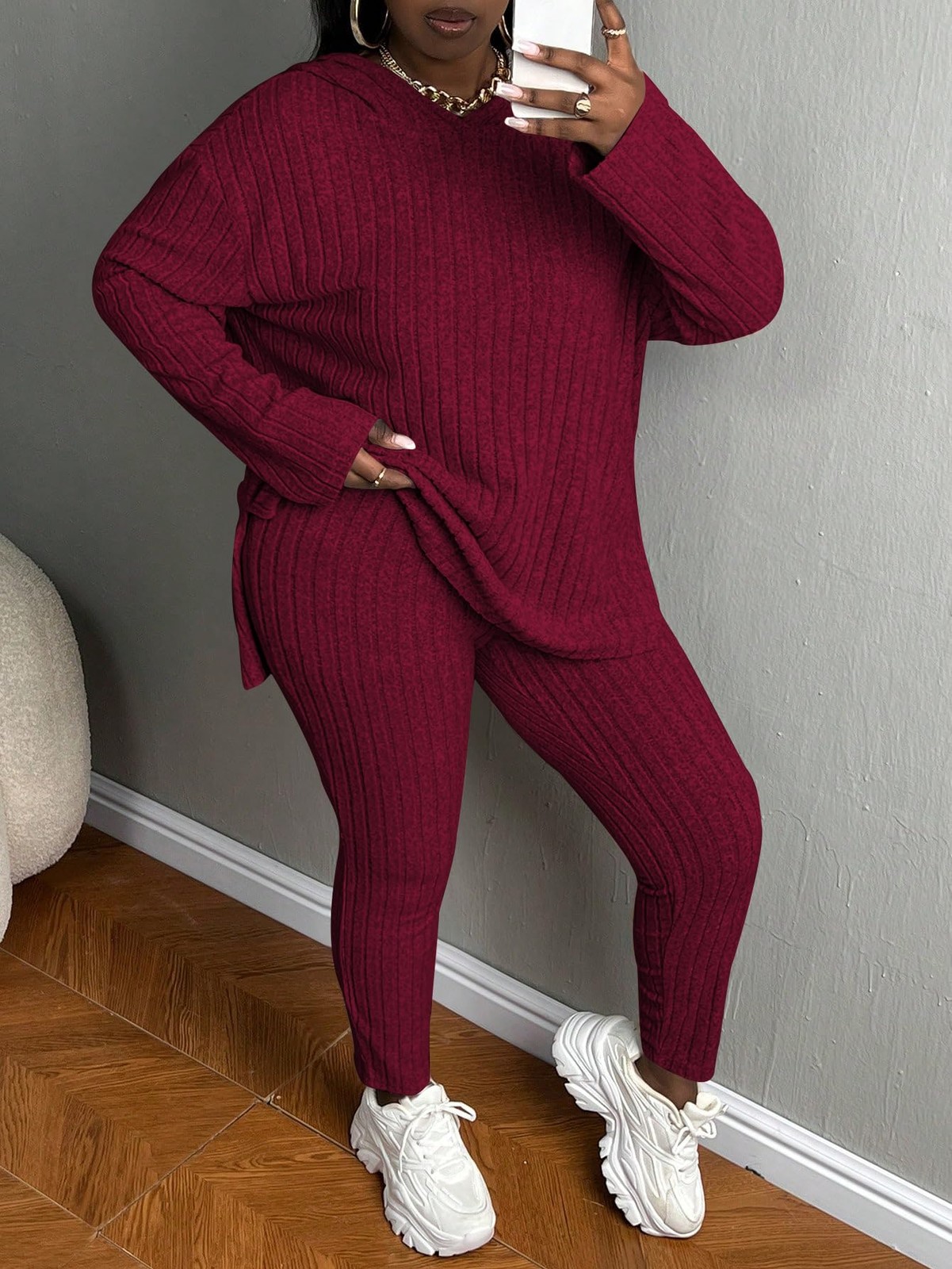 Tycorwd Women’s Plus Size Two Piece Outfits 5X-Large Plus, Wine Red