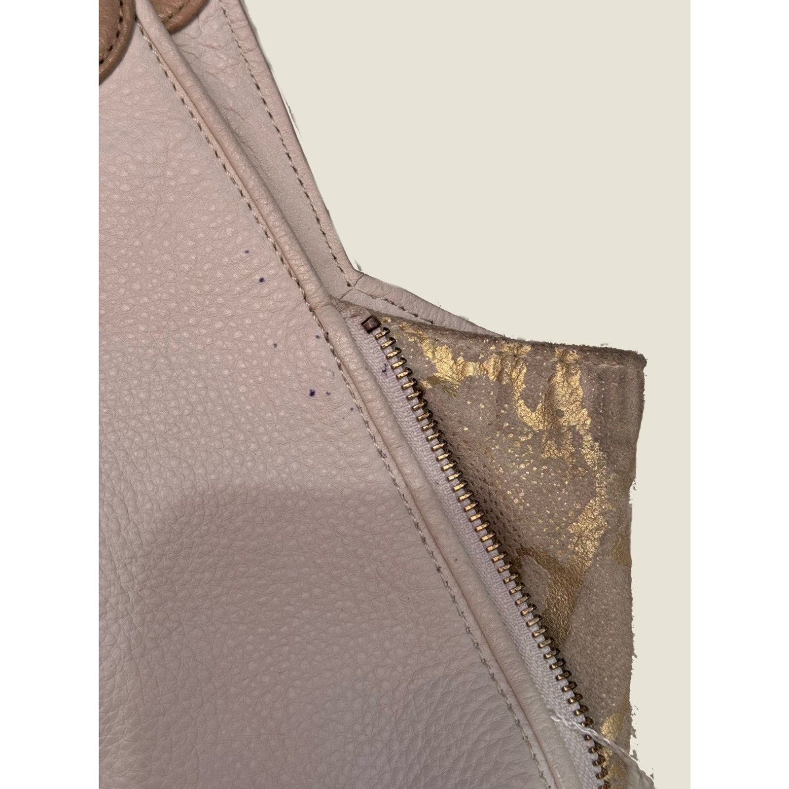 Elliott Luca Leather Cream Studded Zippered Pebbled Hobo Large Barnie Handbag