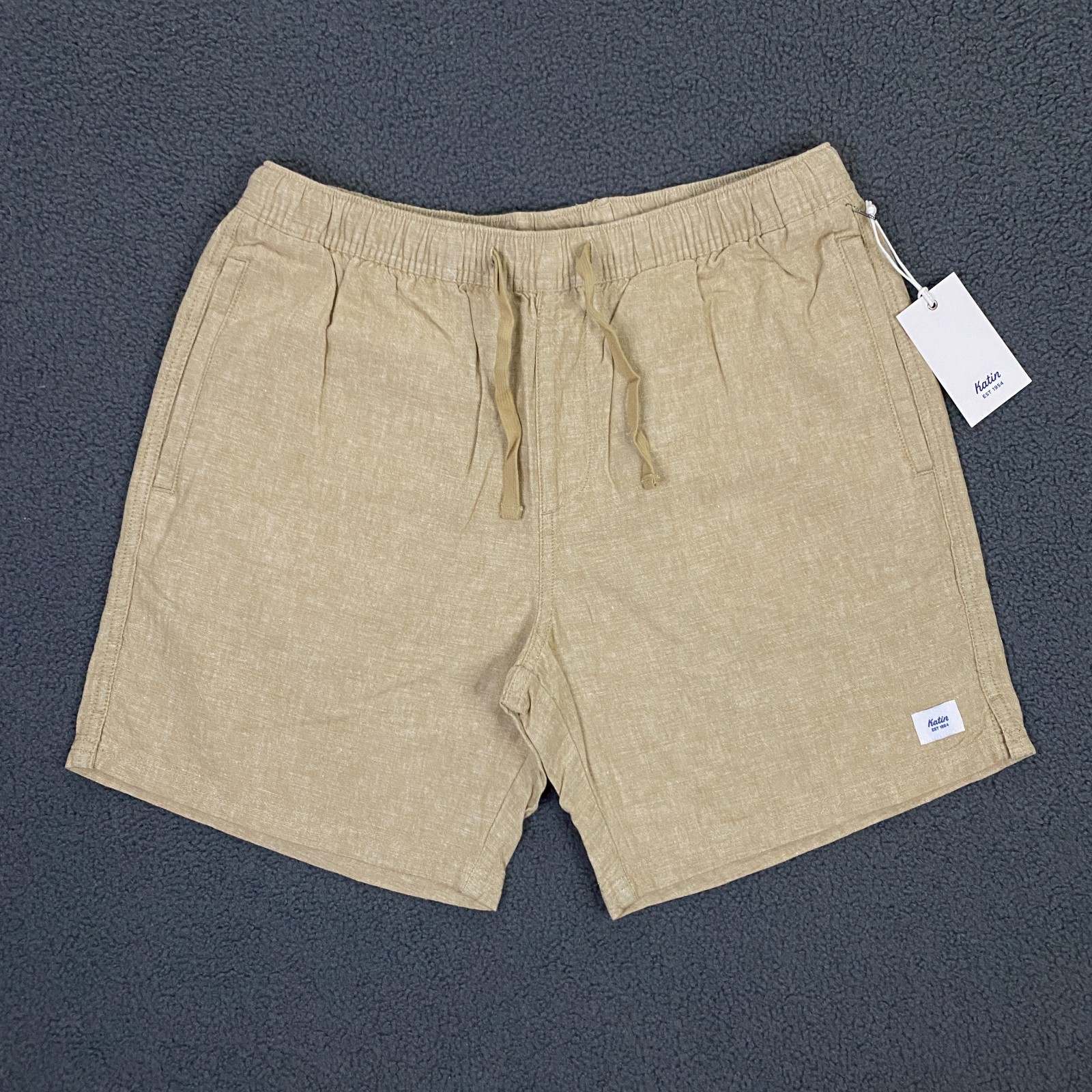 Katin Isaiah Local Short Mens Medium Cotton Linen Blend Drawstring Khaki Tan NWT