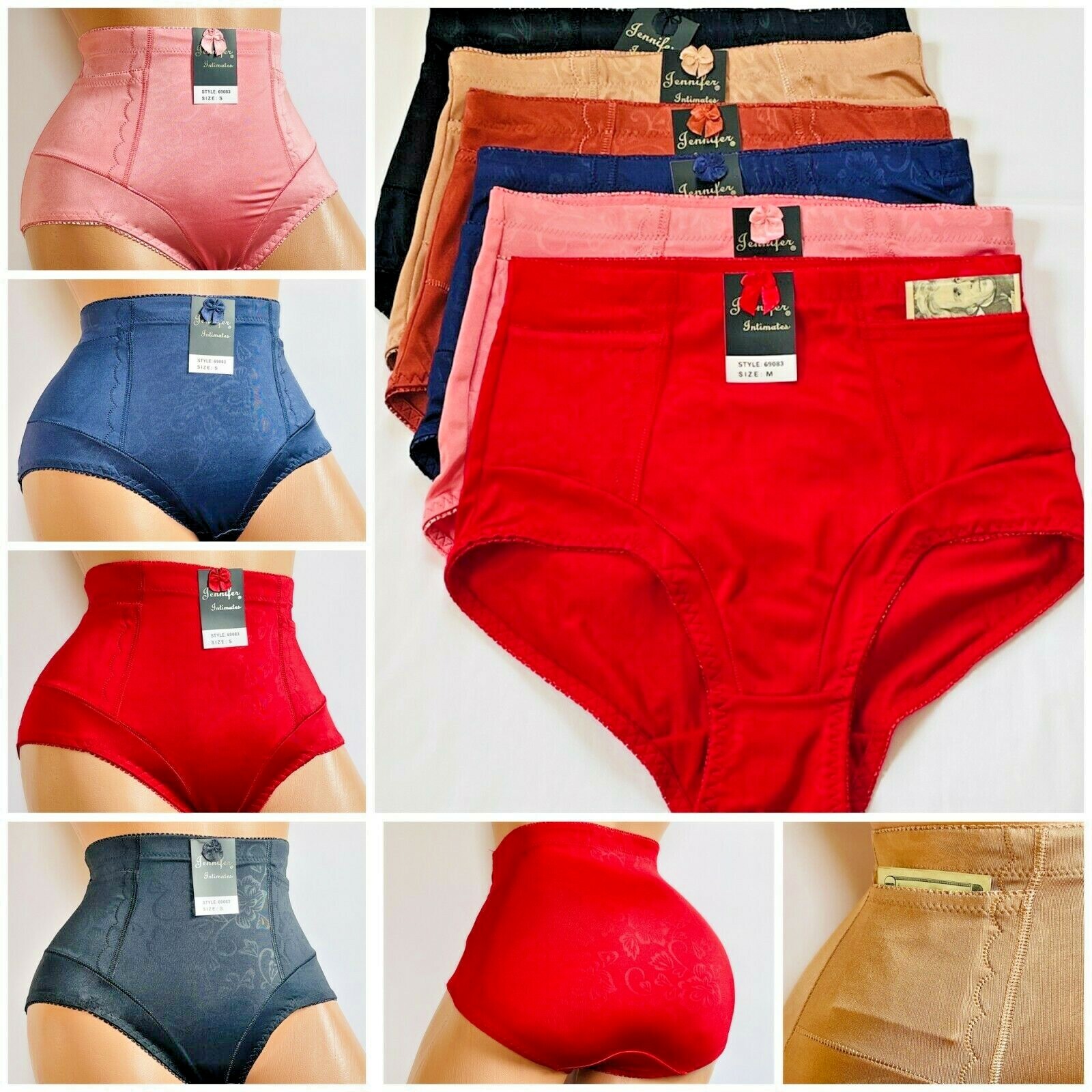 High Waisted Briefs Girdles Panties Lot 2-6 Tummy Control 683 Travel Safe Pocket