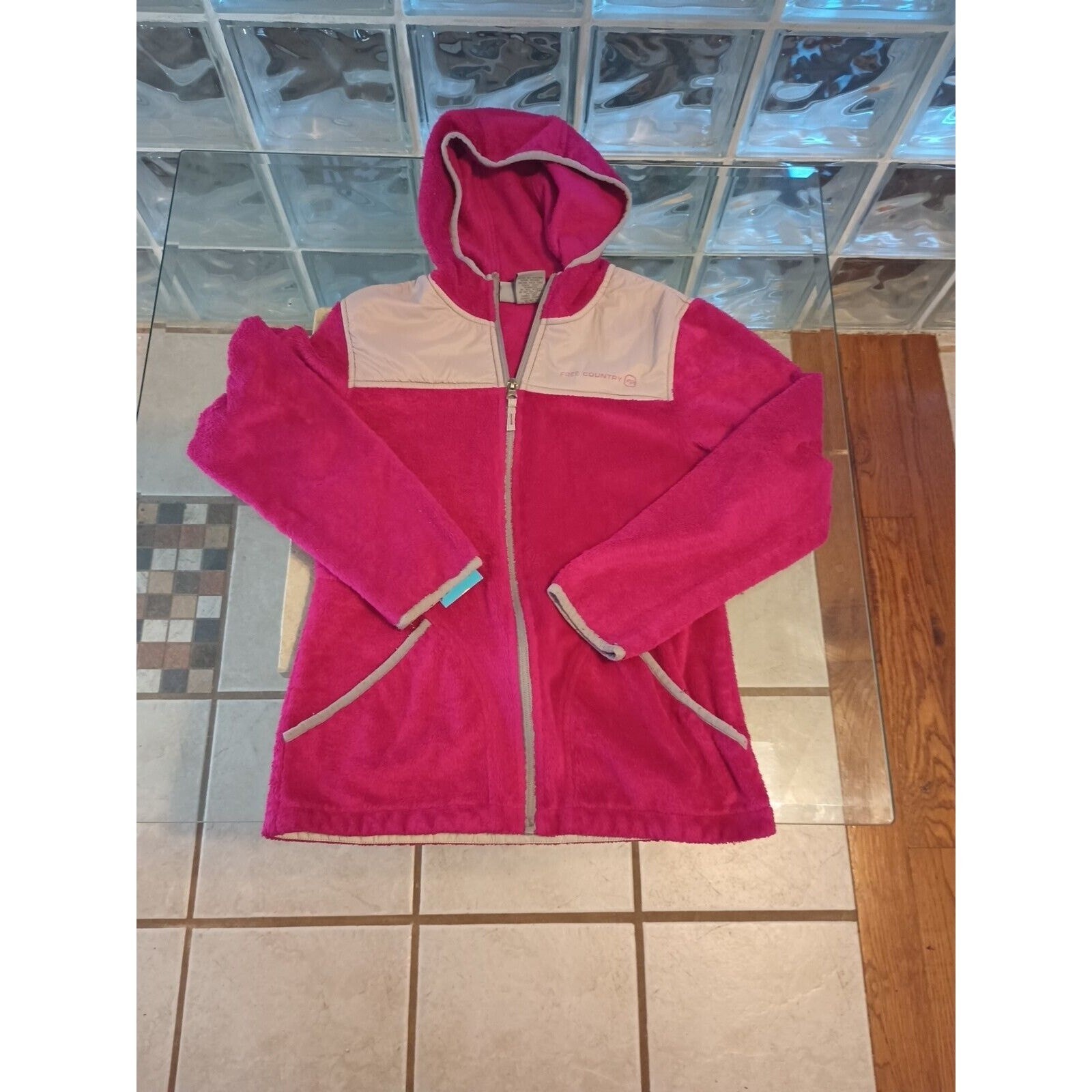 Free Country Girls Nylon Polyester Hooded Jacket ~ Size XL 10/12 Pink Zipper