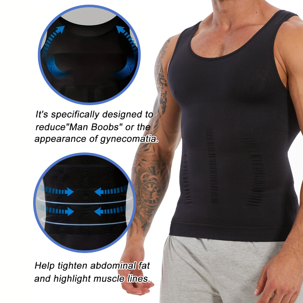 Slimming Men’s Compression Tank Top Tummy Control Belly Boobs Shaper Vest Shirts
