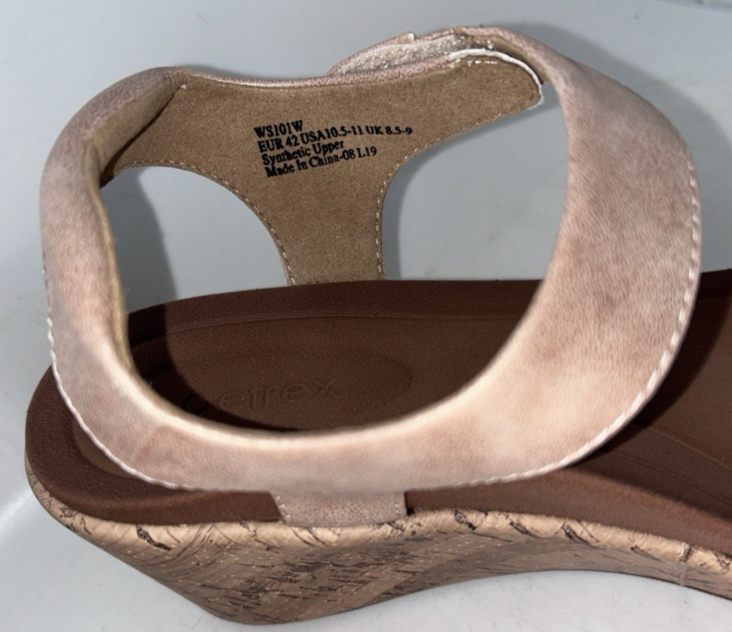 NEW Aetrex Livia Quarter Strap Wedge Orthopedic Sandal in Blush Size 10,5 11 Box