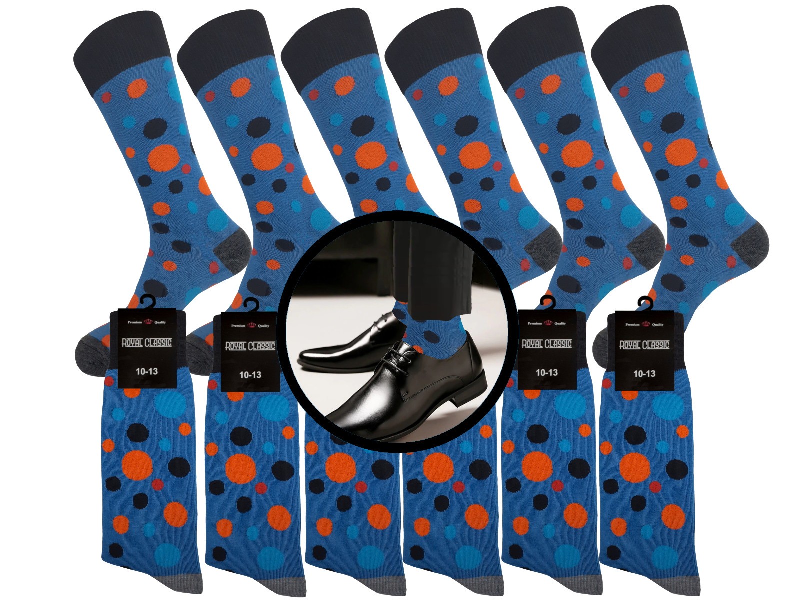 BLUE MULTICOLOR POLKA DOT COTTON NOVELTY DRESS SOCKS 10-13 TRUE TO SIZE