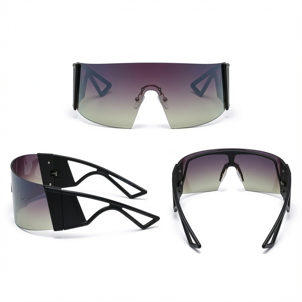 Futuristic Shield Men Sunglasses Gradient Tinted Lenses Bold Black Frames Visor