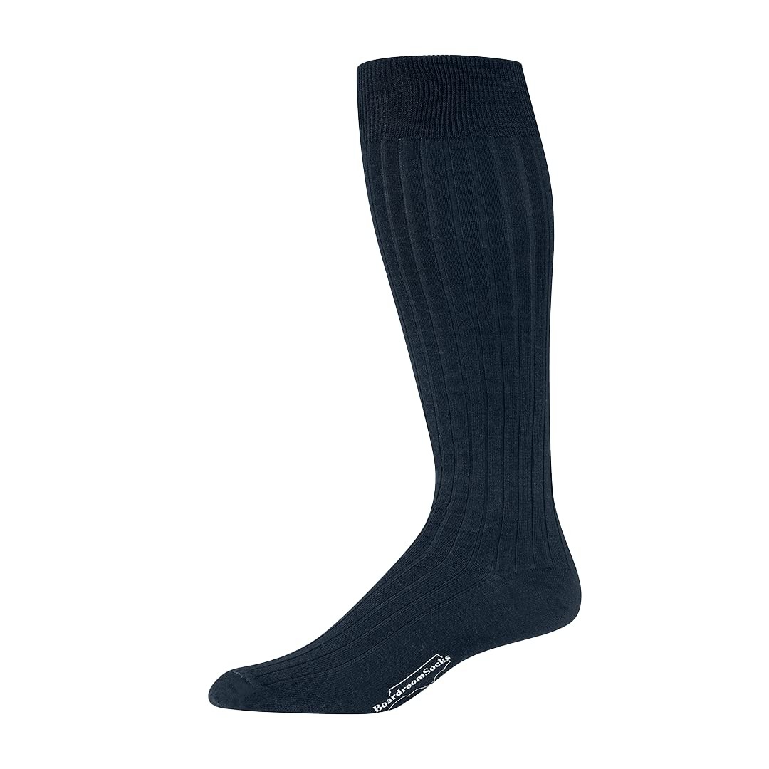 Merino Wool Dress Socks for Men – Over-the-Calf, Ribbed 8-12, Dark Navy