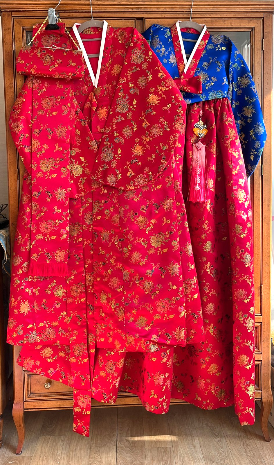 Unique 40-Year Vintage Korean Traditional Clothes Silk Durumagi Hanbok Full Set