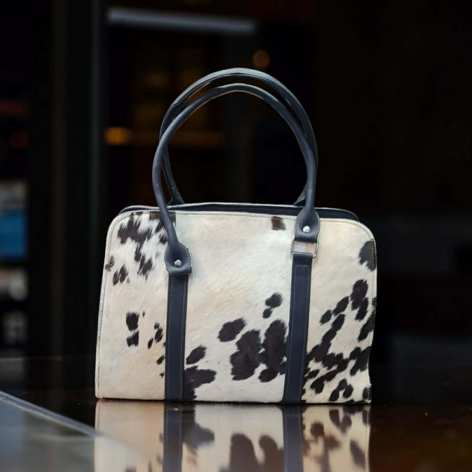 Genuine Cowhide Leather Tote Bag Hair-On Brown White Shoulder Handbag Western
