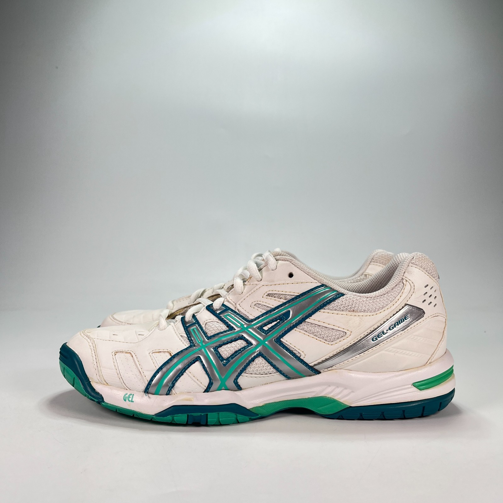 ASICS GEL-GAME White Teal Silver Athletic Lace Tennis Shoes E356Y Women’s Size 8