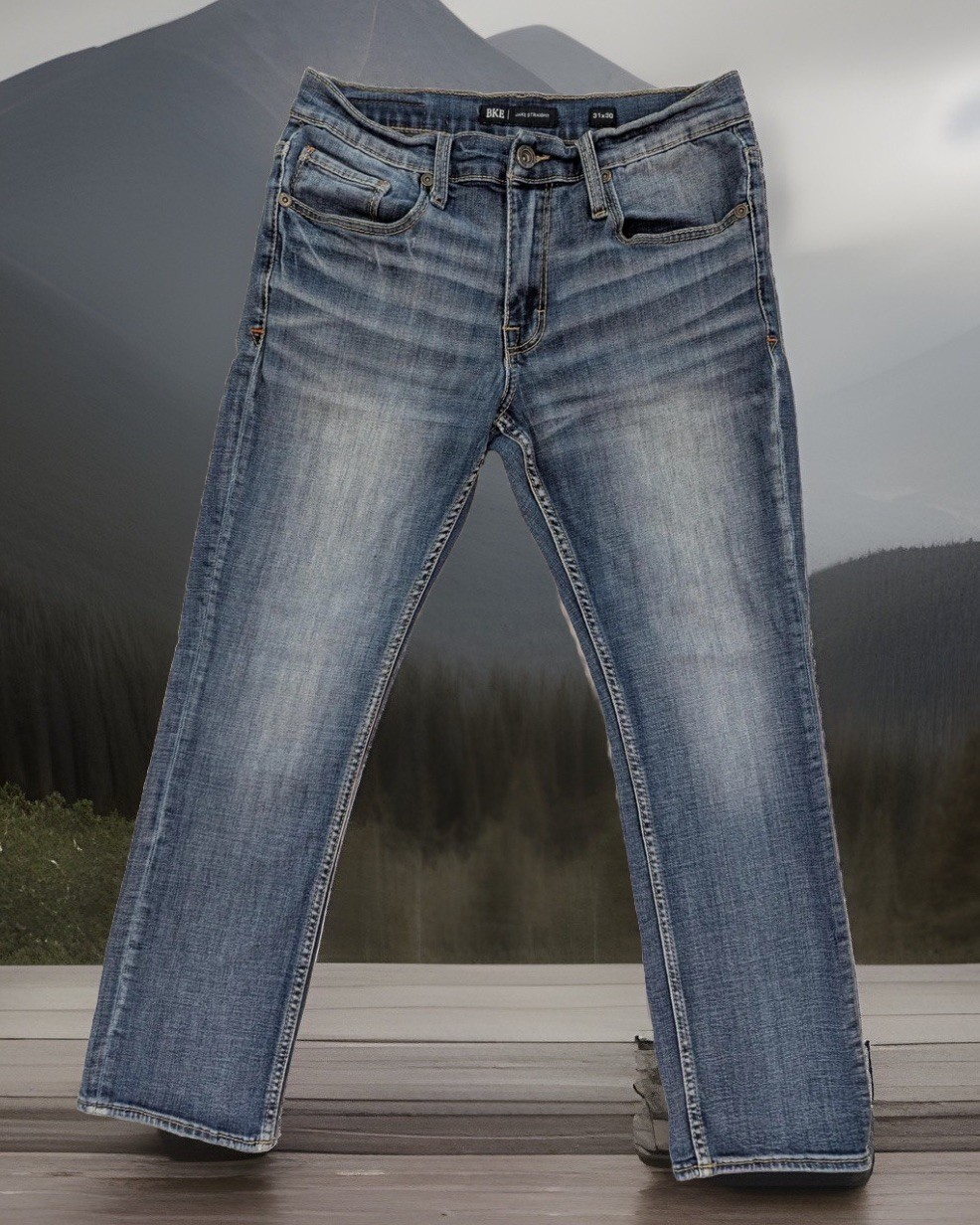 BKE Jake Straight Jeans Mens 31×30 Blue Med Wash Regular Straight Stretch Denim
