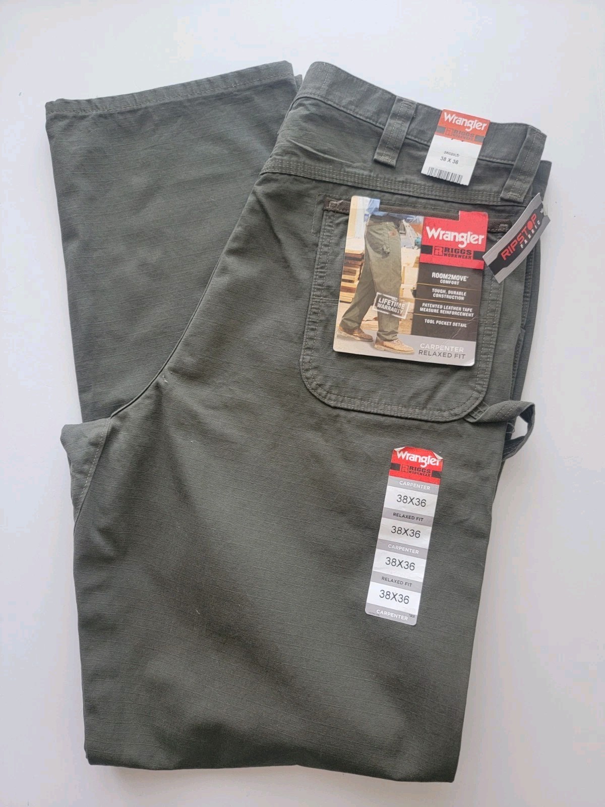 NEW Wrangler RIGGS Workwear Pants Loden Green 38×36 Canvas Ripstop 3W020LD