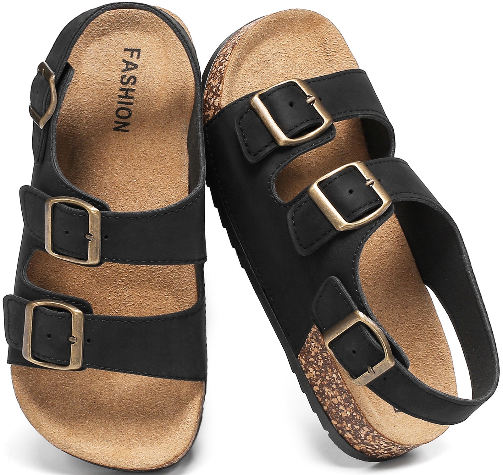Kids Cork Footbed Sandals，Boys Girls Adjustable Buckle Slides with Back Strap