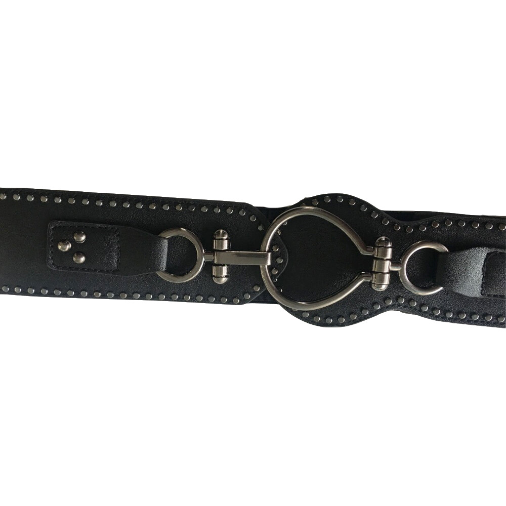 Women Punk Rivet Elastic Buckle Stretch Waistband Corset Wide Waist Belt Metal