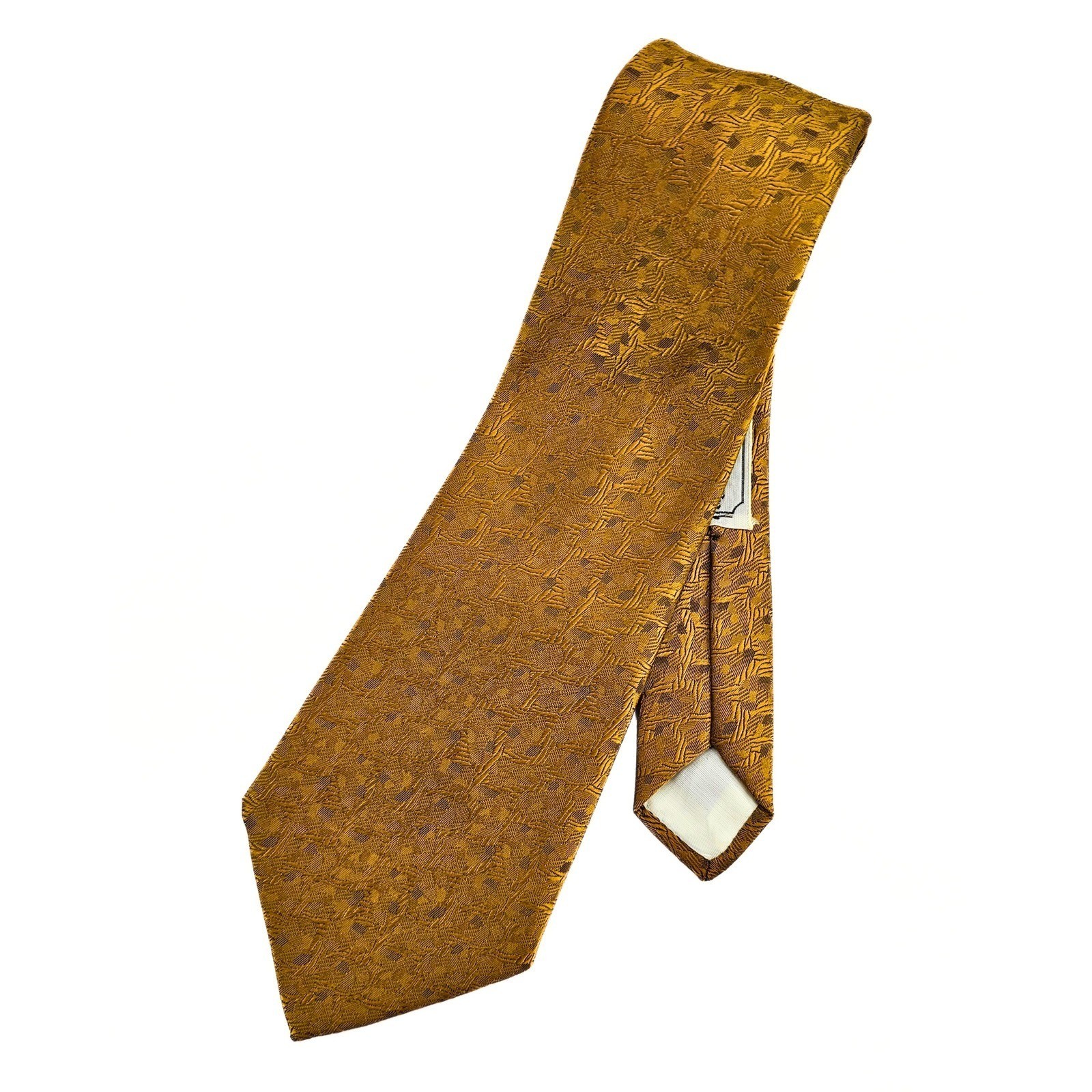 Vintage Famous Barr Trevira Gold Patterned Necktie Men’s Business