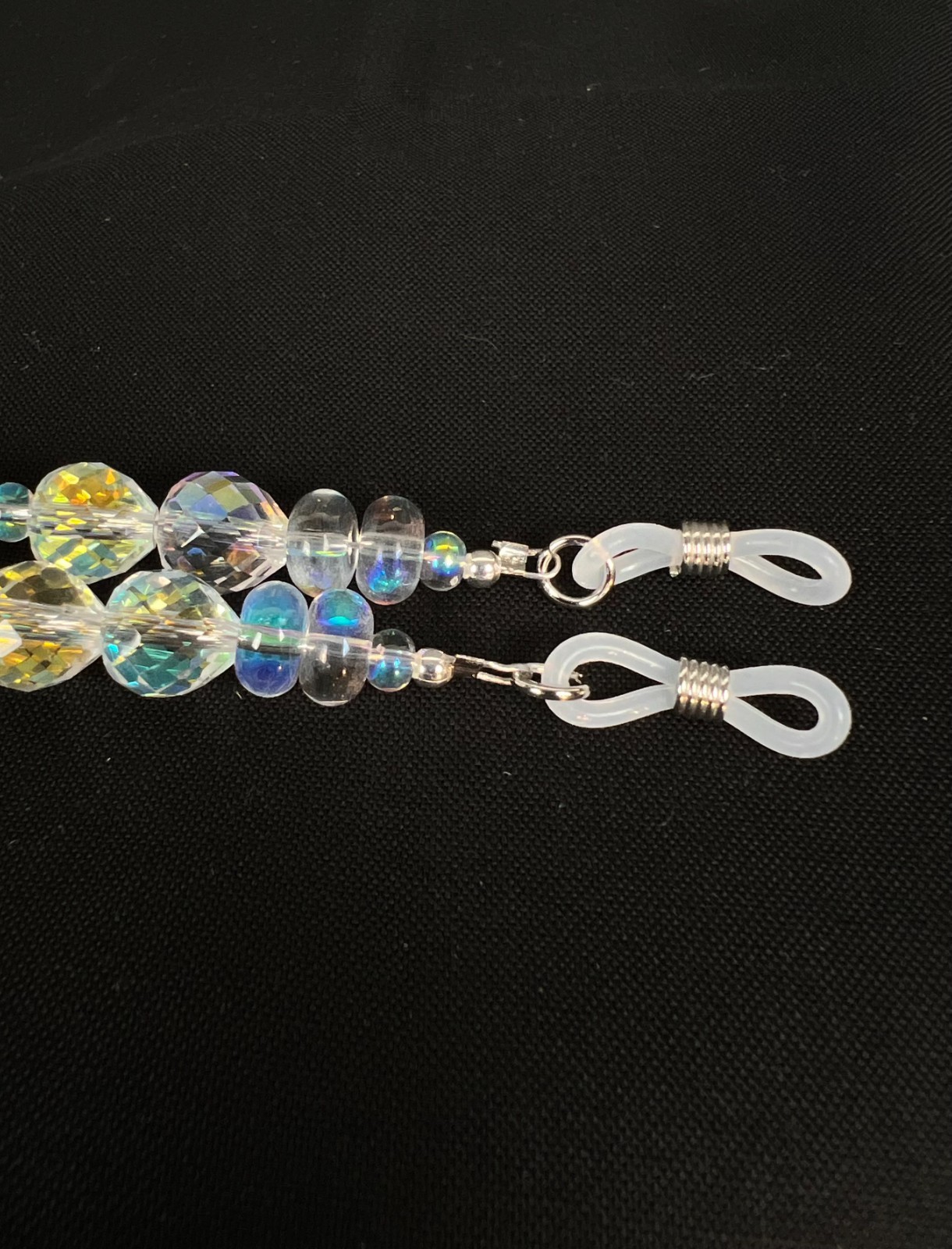 Handmade Eyeglass Chain: Crystal Glass Beads, Iridescent, Dazzling!