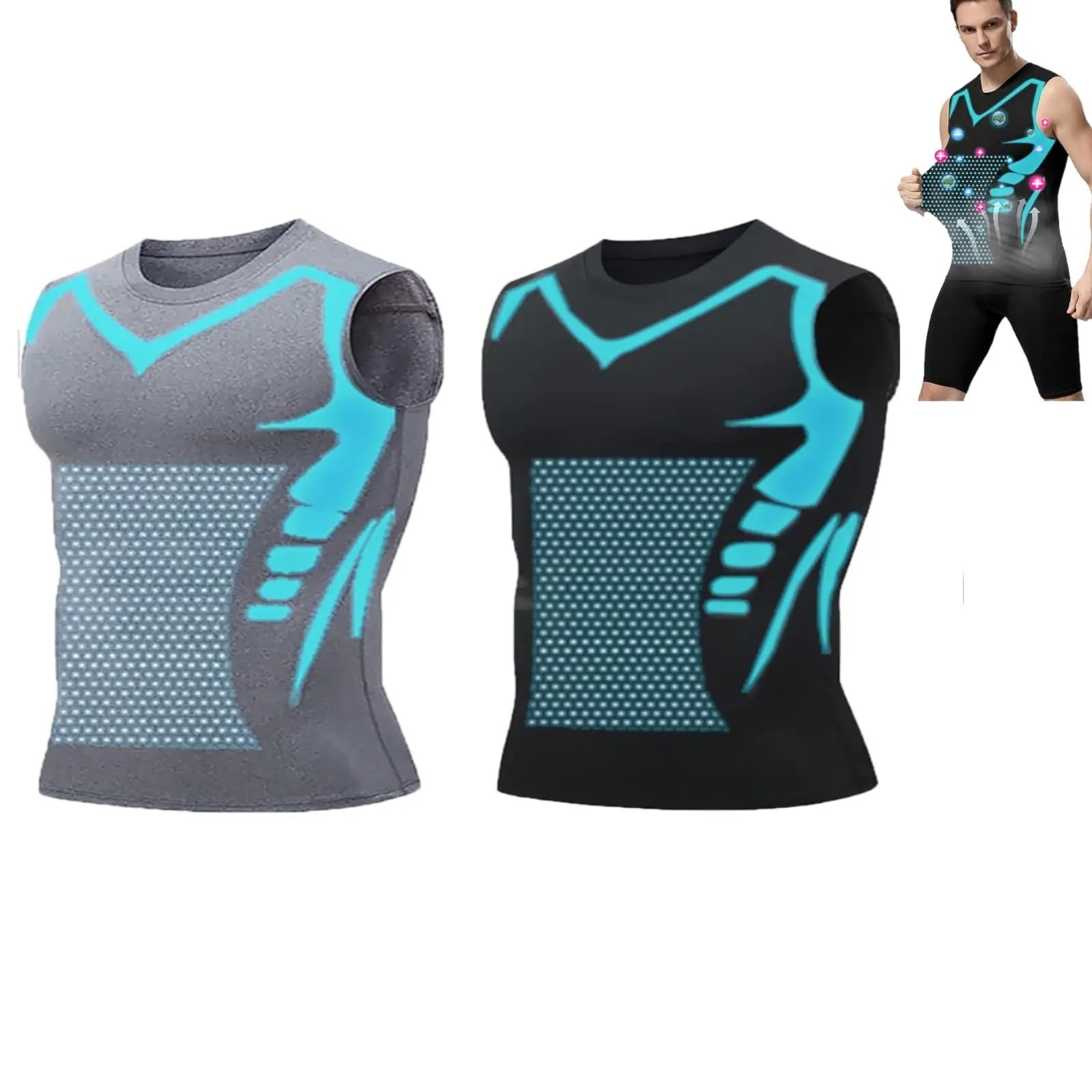 Men Compression Shirt Version Ionic Shaping Sleeveless Vest Sport Tank Top S-3XL