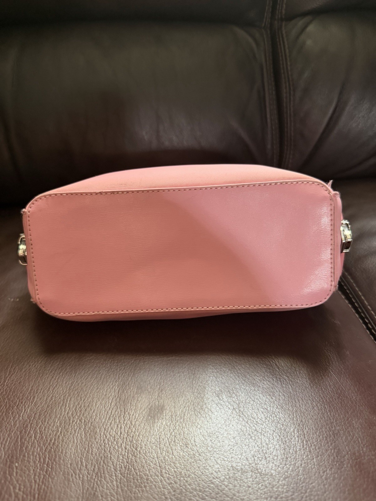 Pink Shoulder Bag Zip w/ Triangle Logo, Silver Hardware, Detachable Strap