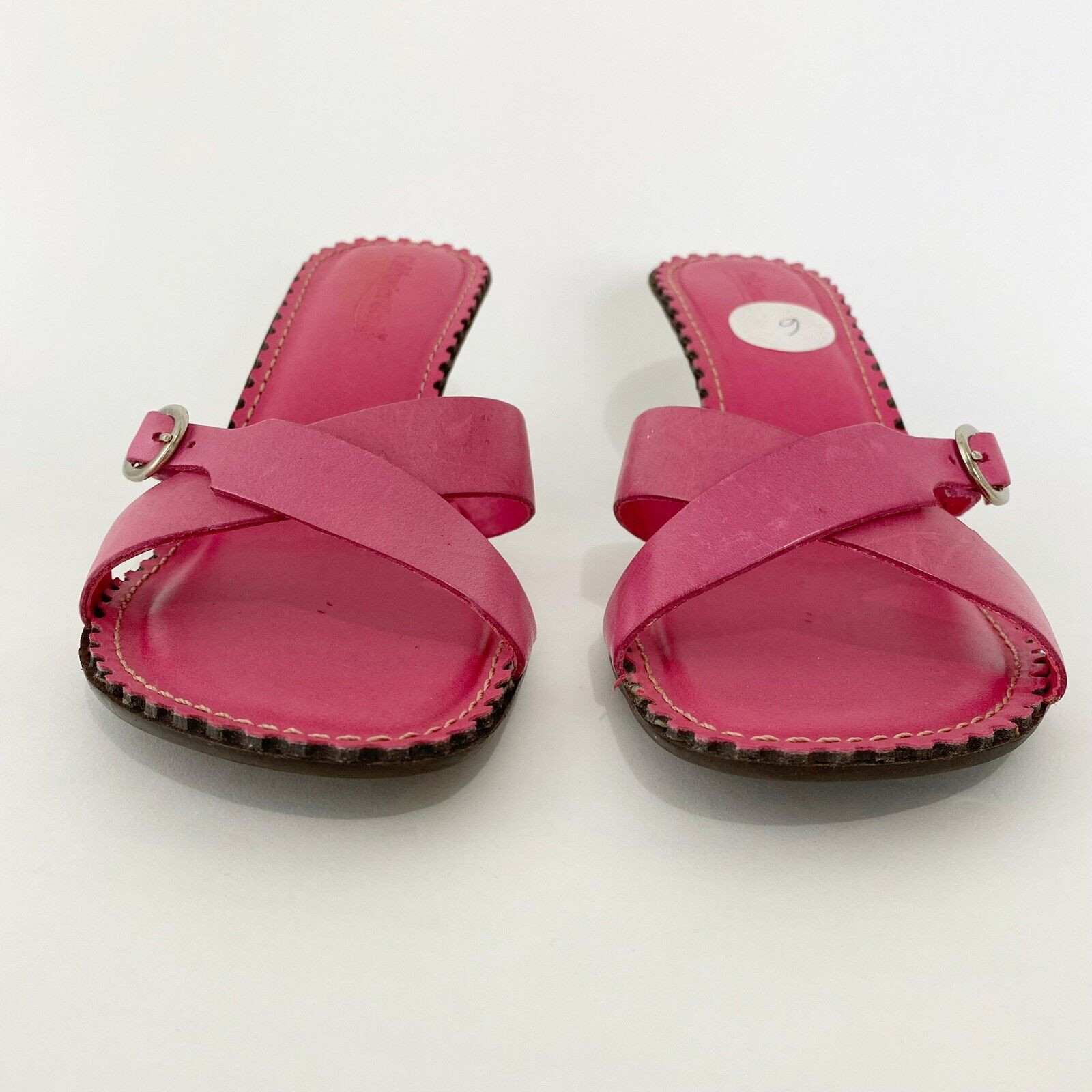 Coldwater Creek Sandal Womens Size 9 Leather Open Toe Buckle Accent 2.25″ Spool