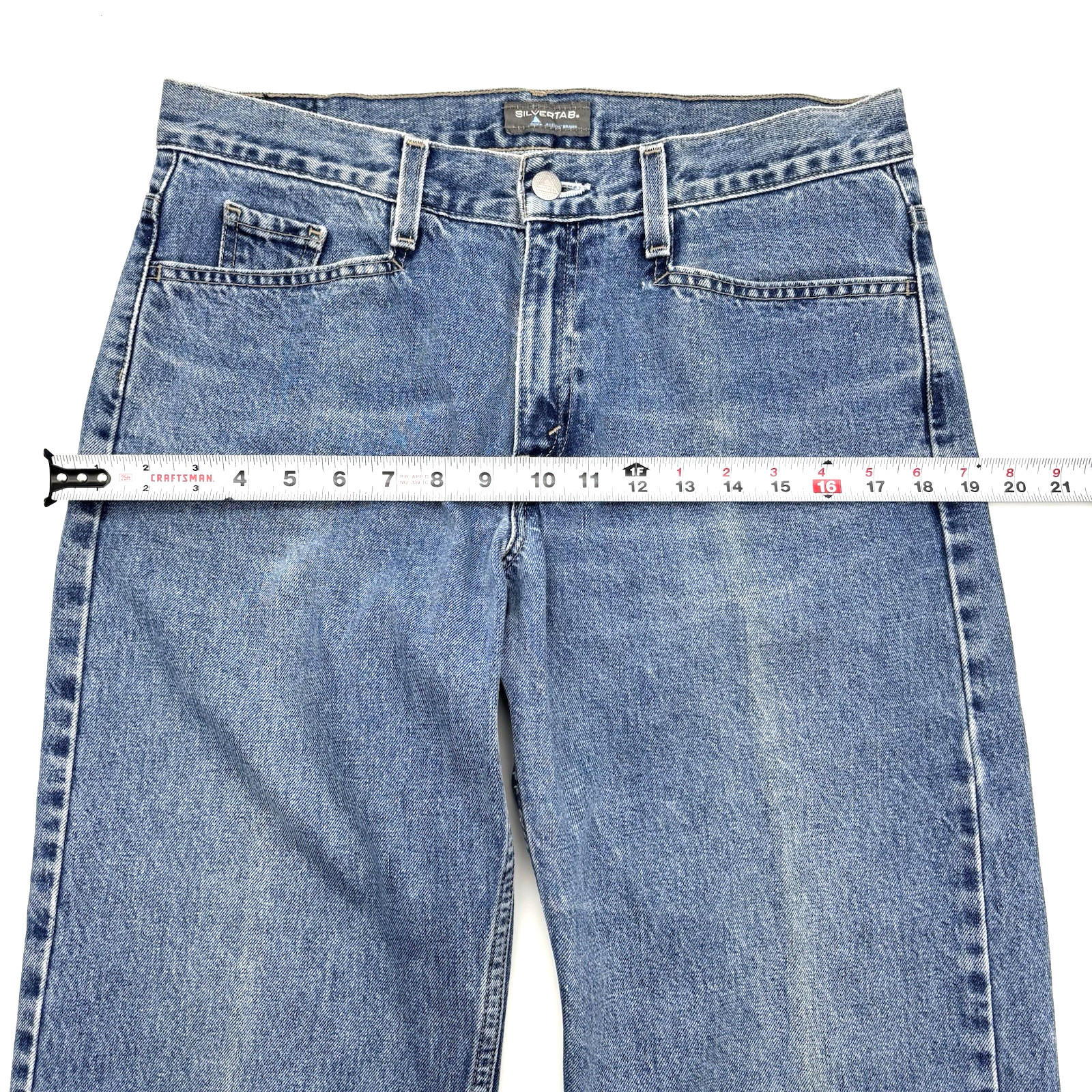 2001 Levi’s Silvertab Medium Wash Mid Rise Wide Leg Baggy Jeans 9S 31×30″ Mexico