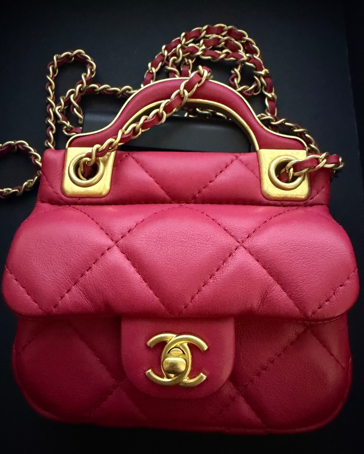 CHANEL FLAP CARD HOLDER WITH CHAIN PINK QUILTED CALFSKIN GOLD HARDWARE, 2021