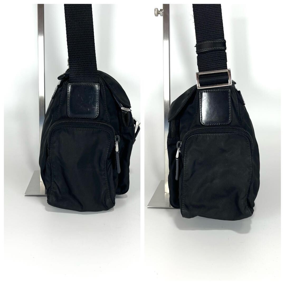 Prada Nylon Messenger Bag Black Triangle Logo Crossbody Flap Unisex 8.3in