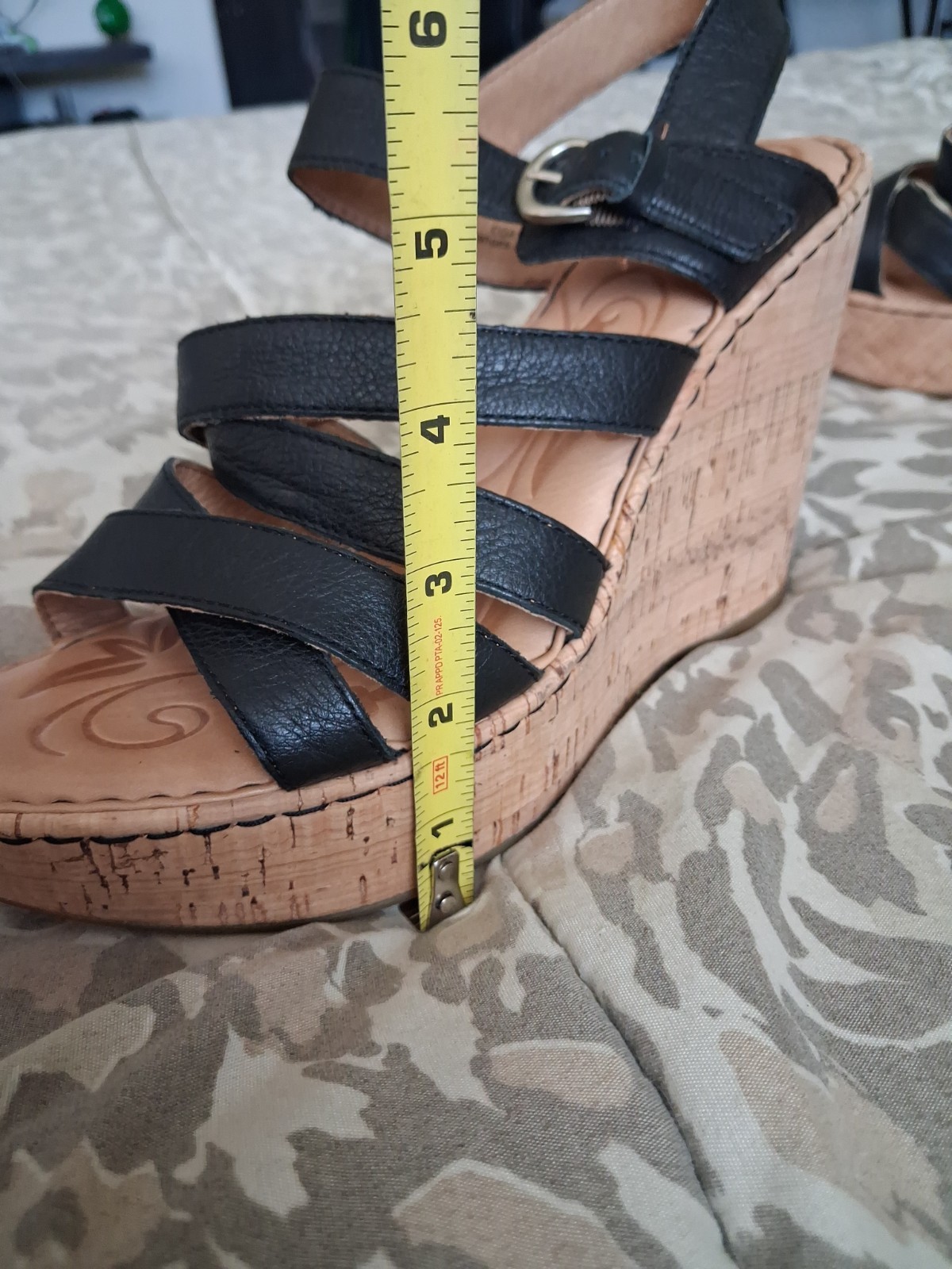 Born Black Leather Cork Wedge Sandals Women’s Size 10