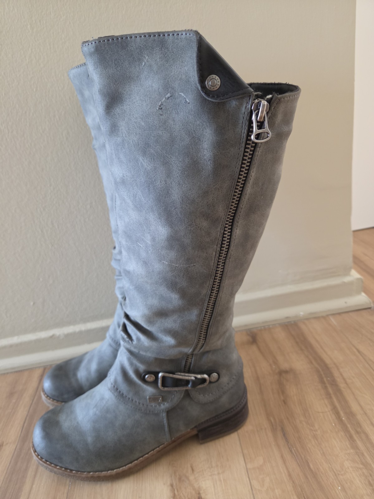 Rieker RiekerTex Gray Mid Calf Boots Women’s EU 37 US 6.5 Side Zip Faux Fur