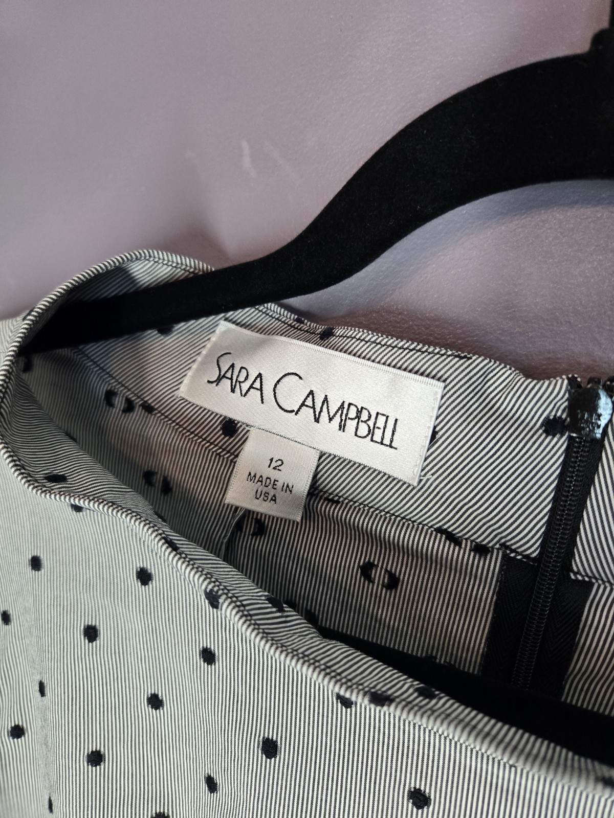 Sara Campbell Women’s 12 Black Dot Micro Stripe Blouse Flair Sleeve Boat Neck, L