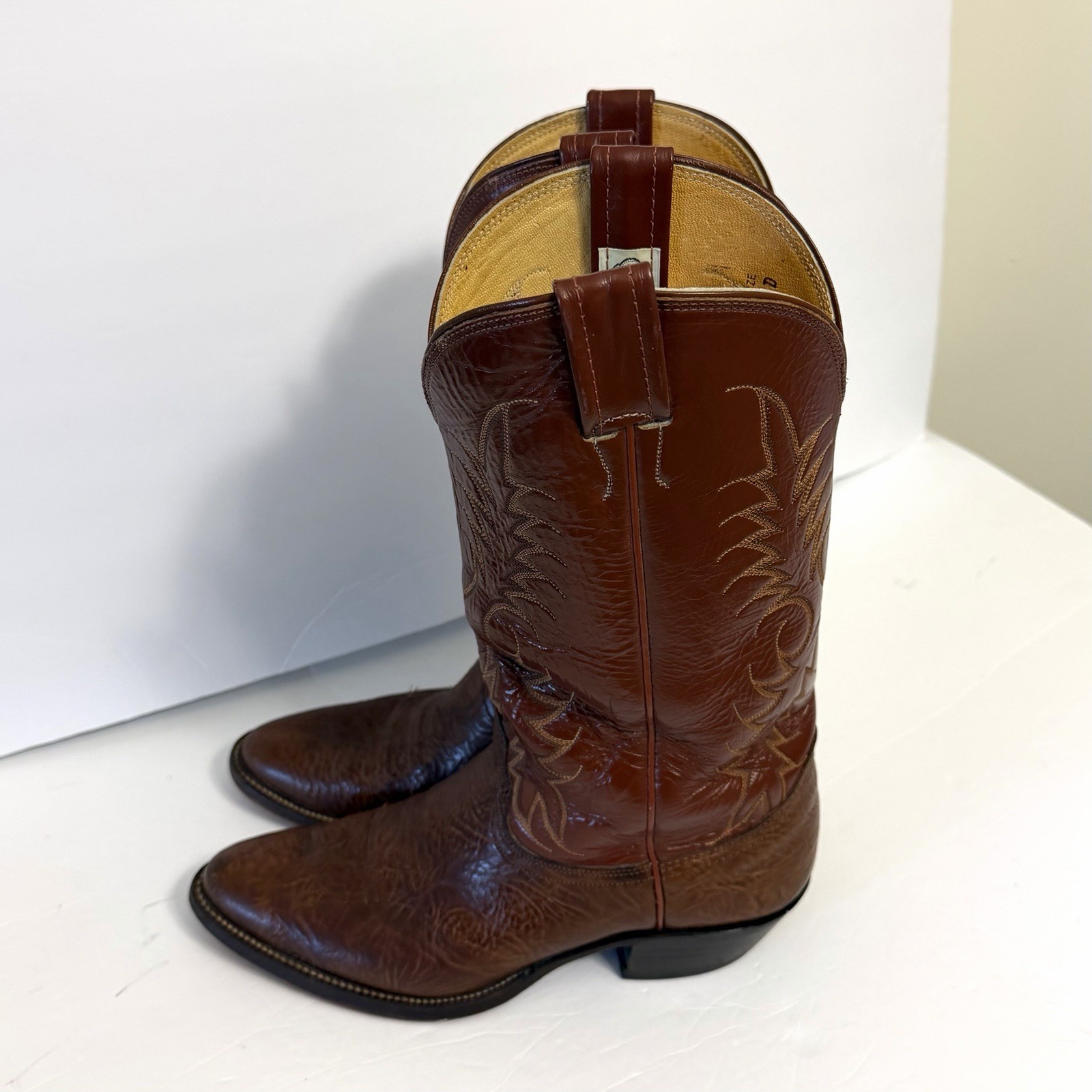 Vtg Nocona Bullhide Leather Cowboy Boots Mens Size 8D Brown Texas Western Boots