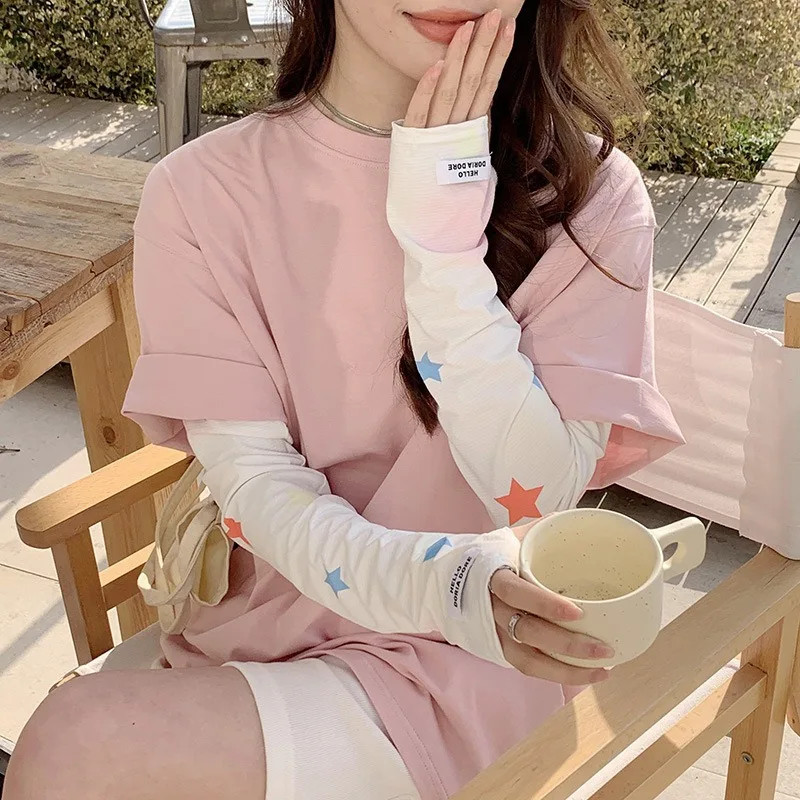 Summer Sun Protection Arm Sleeve for Women Butterfly Flower Ice Long Sleeve UV R
