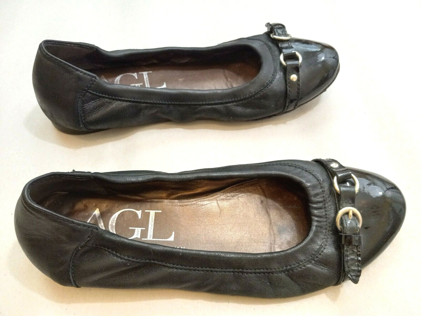 AGL Attilio Giusti Leombruni Women’s Black Leather Ballet Flats Size 38 US 8
