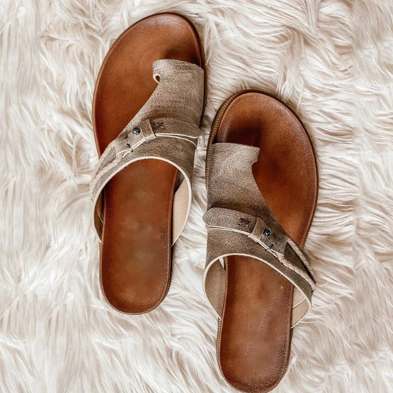 Women’s Retro Orthopedic Sandals Bunion Correction Slippers Toe Rings Flat Shoes