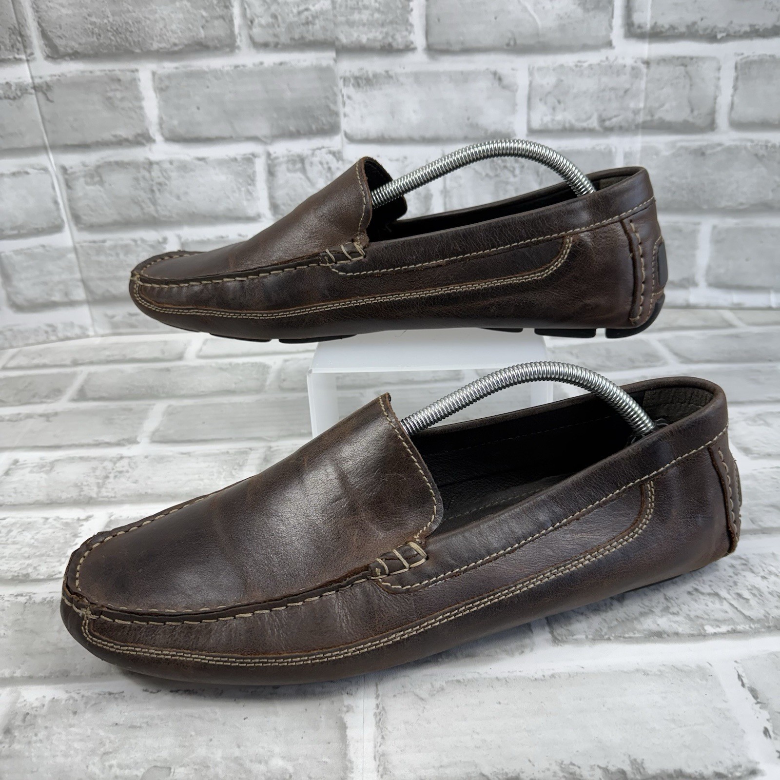 JF J Ferrar Men’s Size 11 Brown Leather Slip On Moc Driving Loafer Shoes