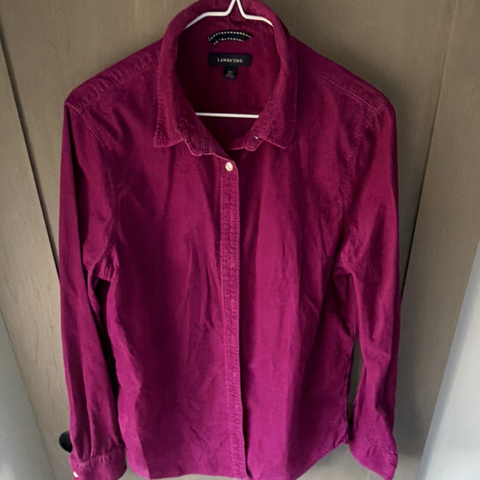 Lands’ End Purple Corduroy Cotton Button-Up Collared Long Sleeve Shirt M/P