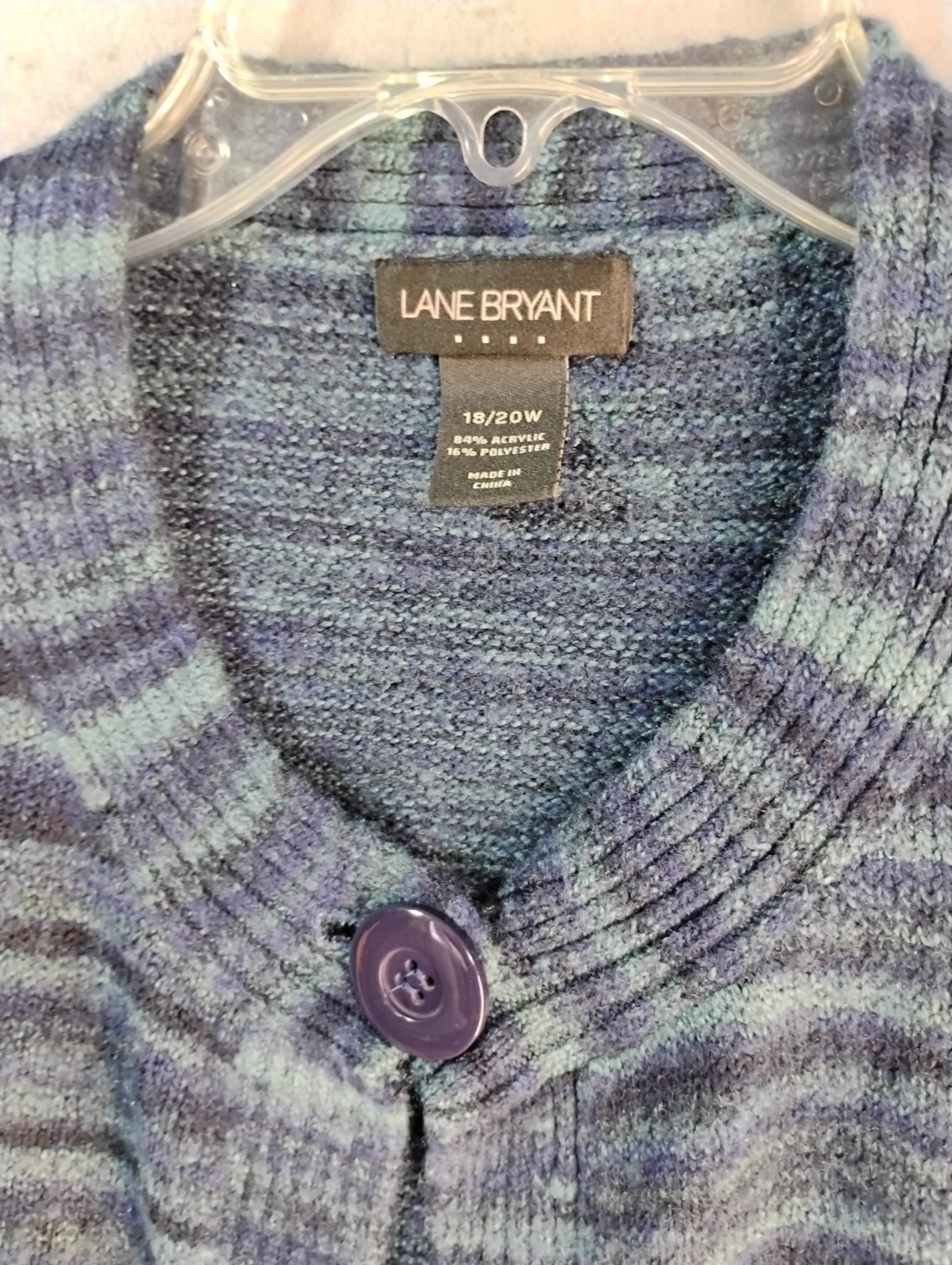Lane Bryant Womens Sweater f18 20W Teal Blue Striped Long Sleeve Knit Cardigan