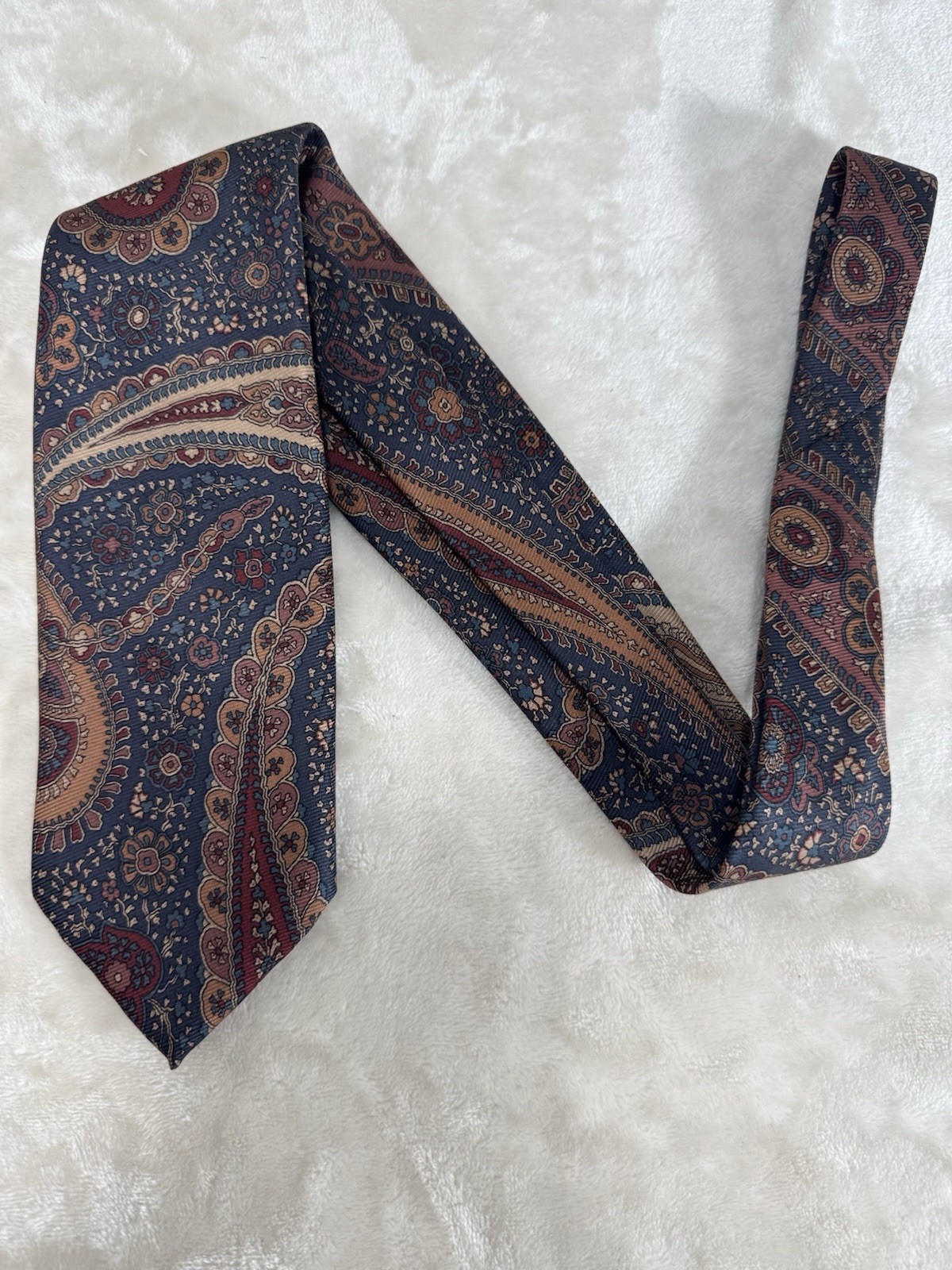 Jack Henry Silk Men’s Necktie England Gray, Maroon, Copper, Beigh Paisley