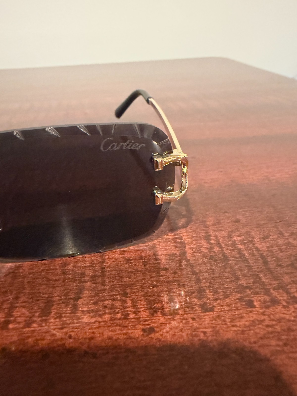 Cartier Big C Diamond Cut black Frameless Lens Gold Frame