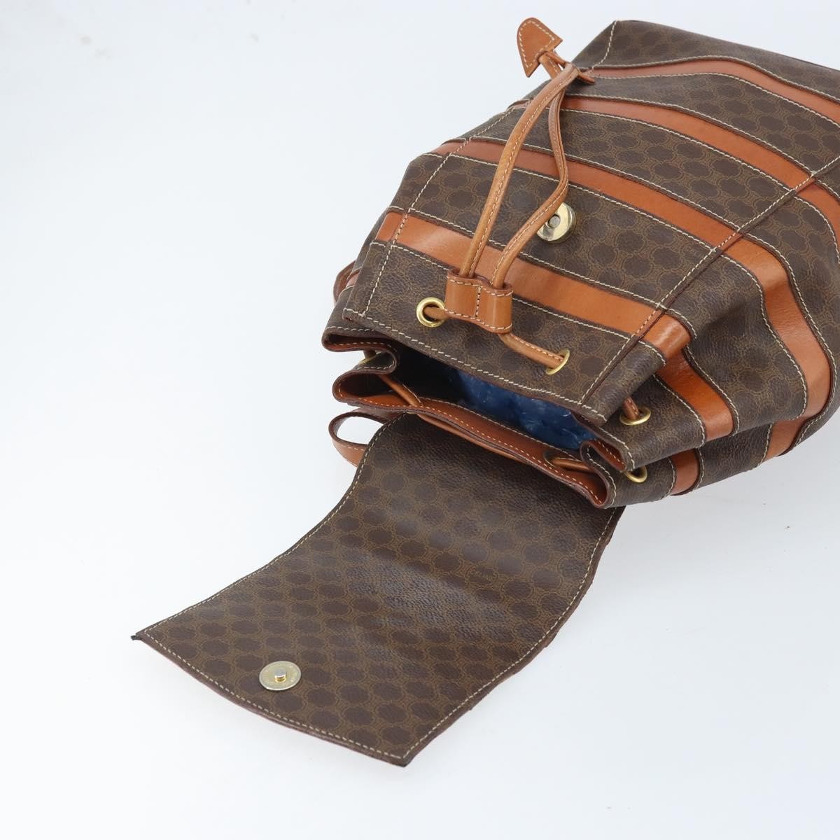 CELINE Macadam Canvas Backpack PVC Leather Brown Gold Auth gh1897
