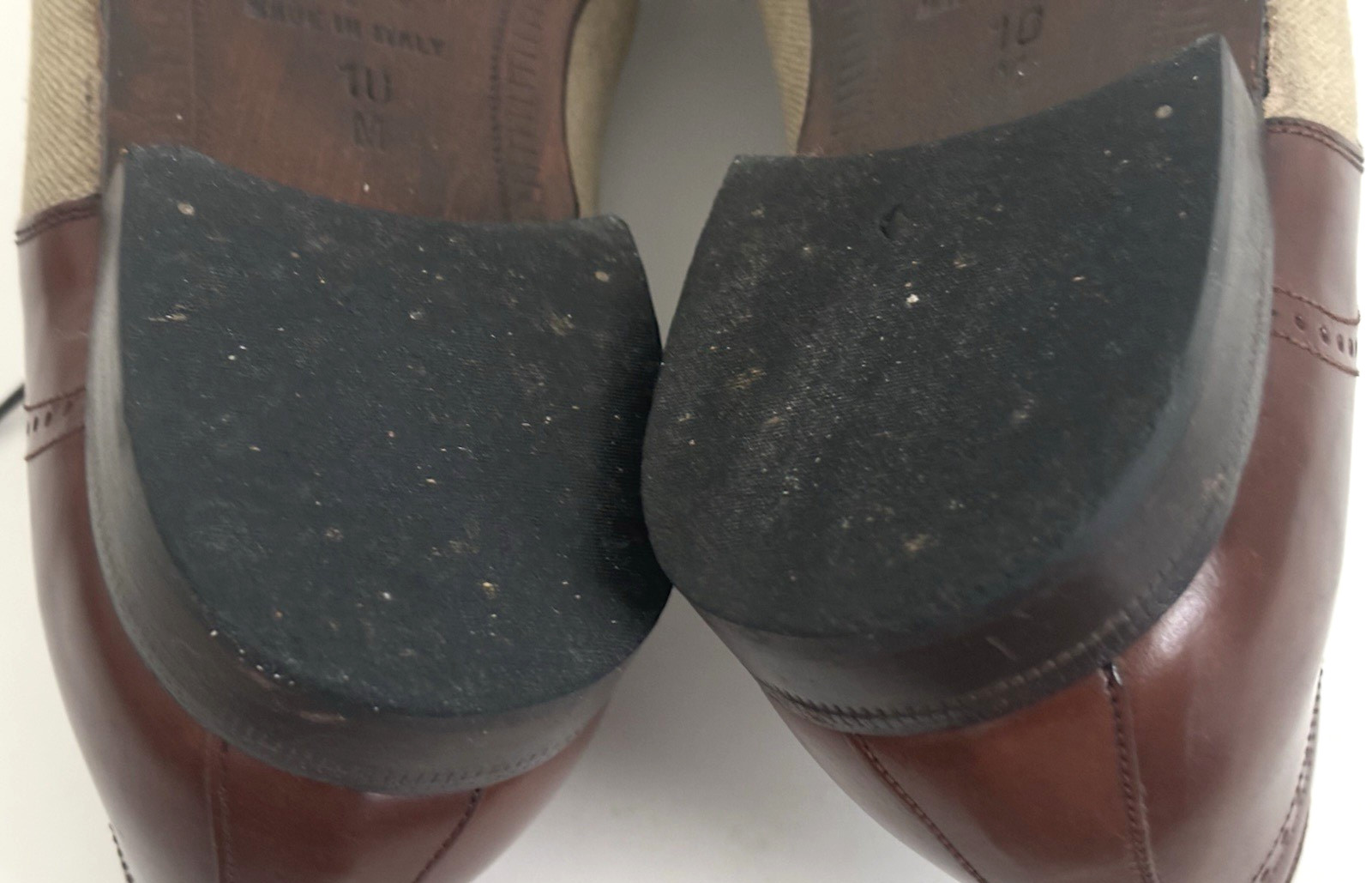 Bostonian Florentine Shoes Size 10 Brown Leather Linen Spectator Wingtip Italy