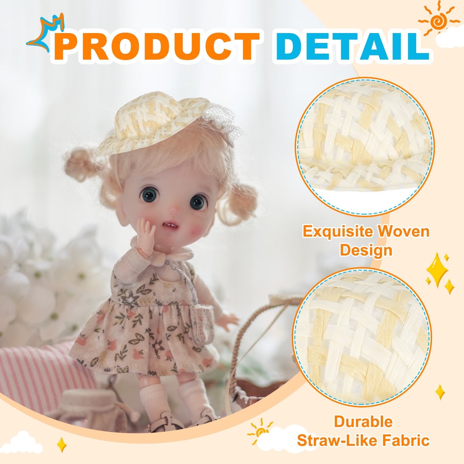 20 Pcs Mini Straw Hats Craft Doll Hats, 5cm x 1.3cm (Beige/Apricot)