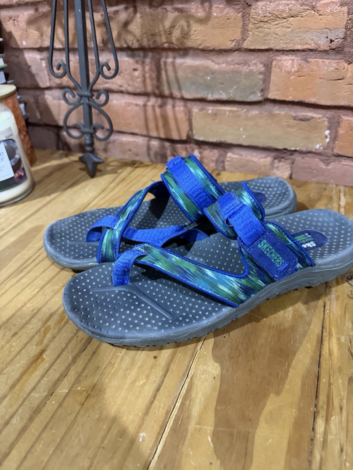 Skechers Women’s 9 Blue Reggae All Natural Outdoor Lifestyle Sandals Adjustable