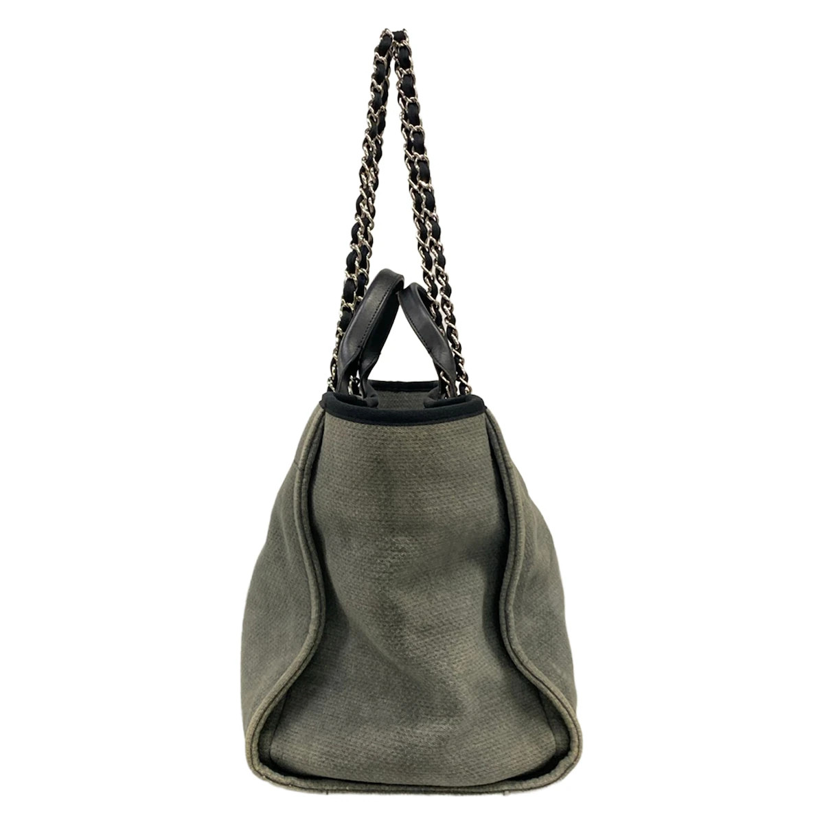 CHANEL Deauville Line Gray Black Canvas Leather Tote Bag