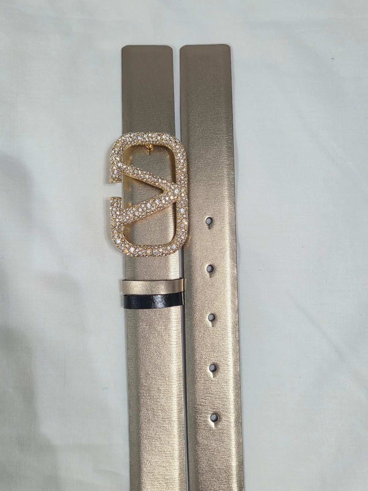 Valentino Garavani Reversible Gold & Black Rhinestone Studded Belt 95cm