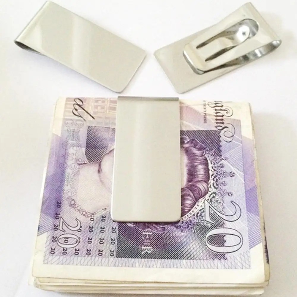 Black & Silver Stainless Steel Money Clip Metal Pocket Holder Wallet Credit Card