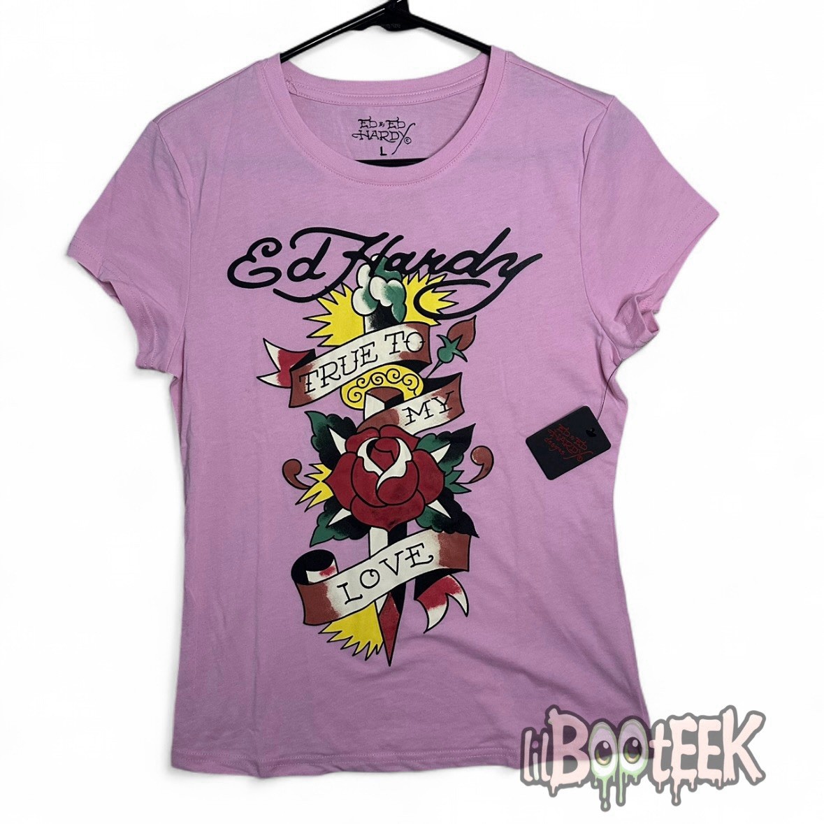 Ed Hardy Ladies LG True To My Love Graphic Tee – Bubble Gum Pink NEW VIRAL Y2K