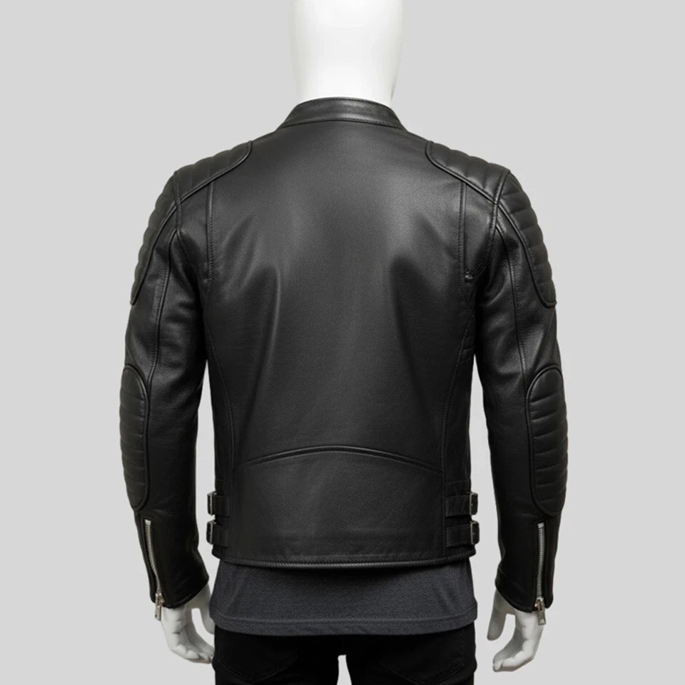 Men’s Black Handmade Cafe Racer Motorcycle Biker Genuine Cowhide Leather Jacket